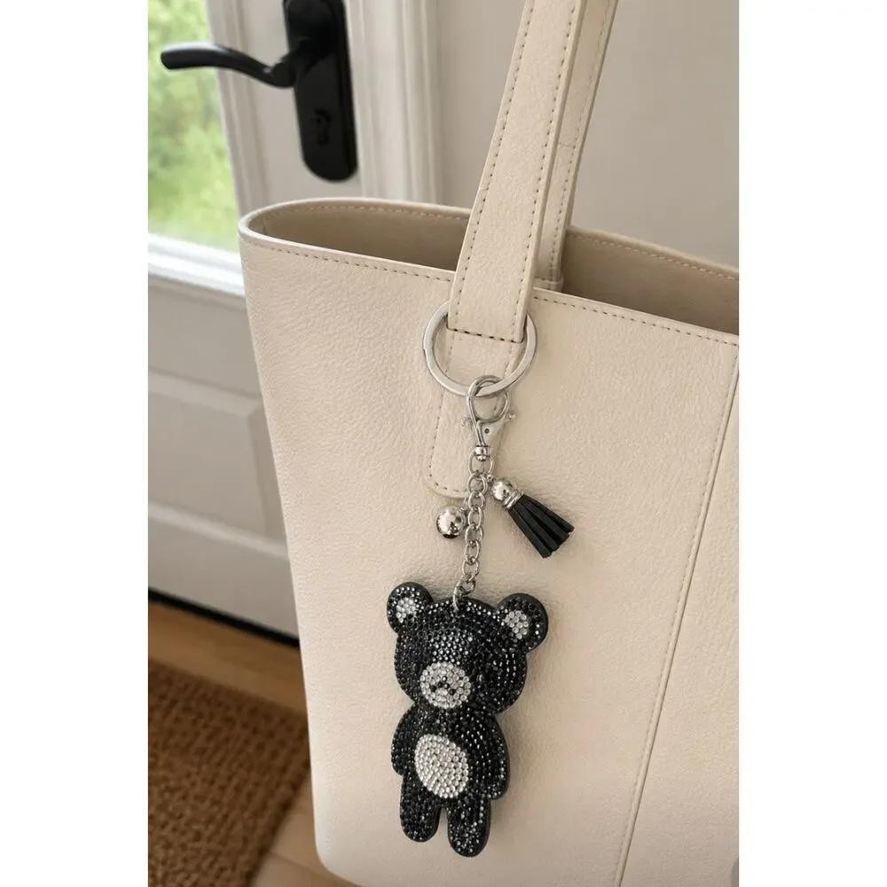 Rhinestone Black Teddy Bear Bag Charm New